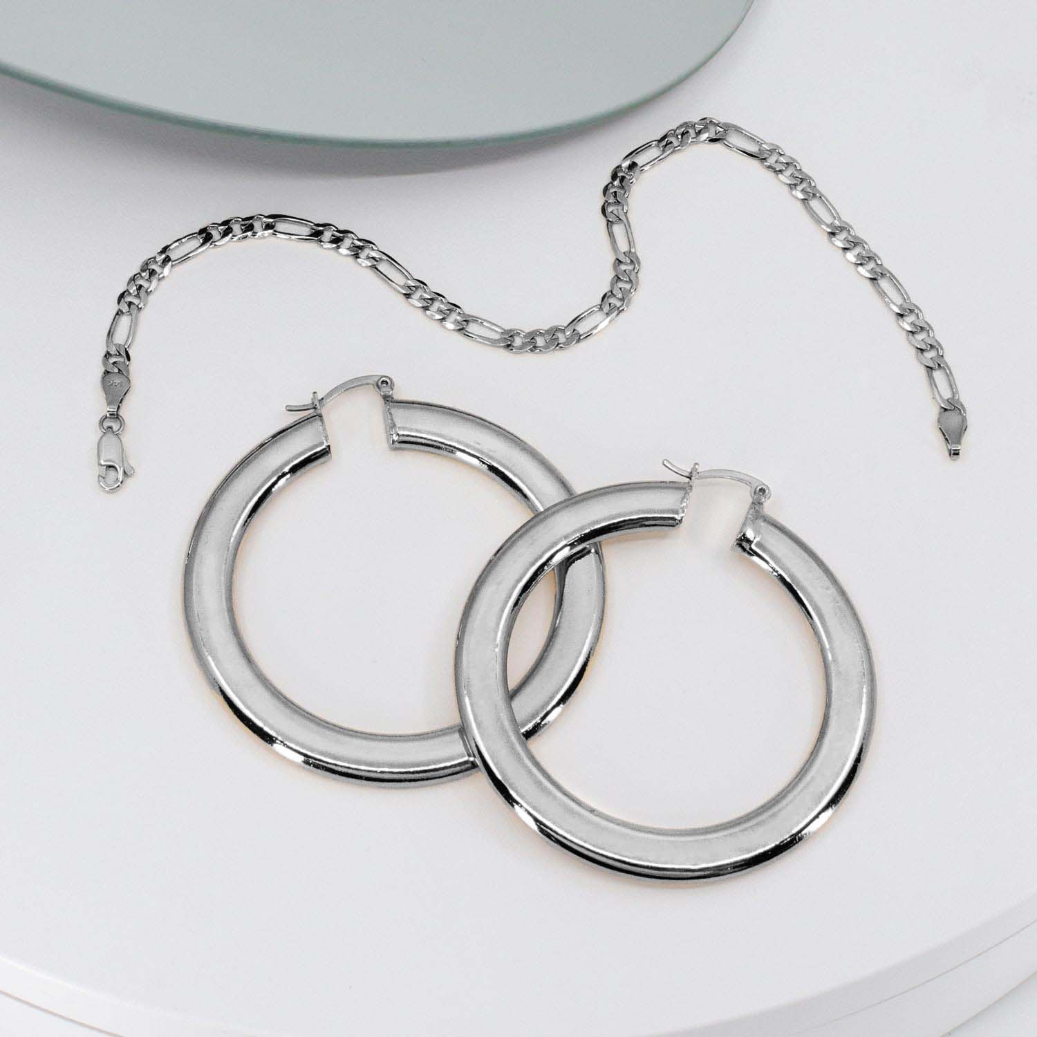 Classic Chain Anklet + Flat Chunky Hoop Earrings Bundle