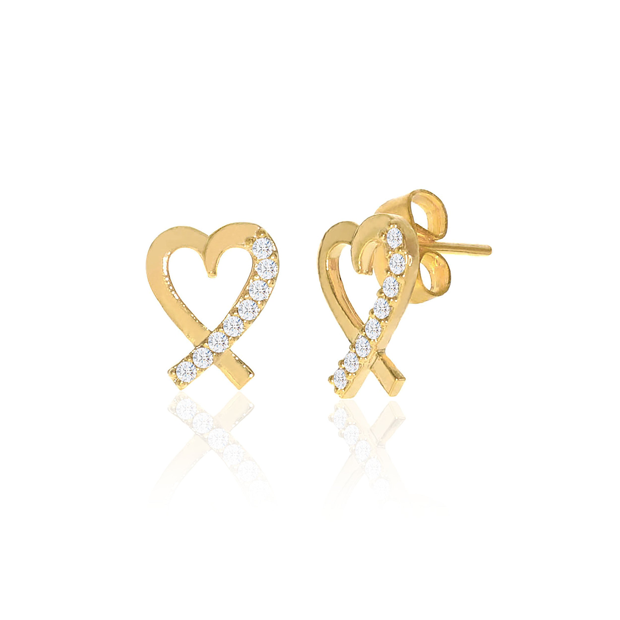 Heart Ribbon Stud Earrings