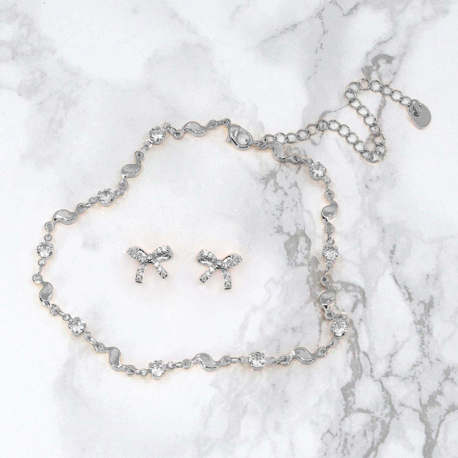 Wave Cubic Anklet + Skinny Bow Earrings Bundle