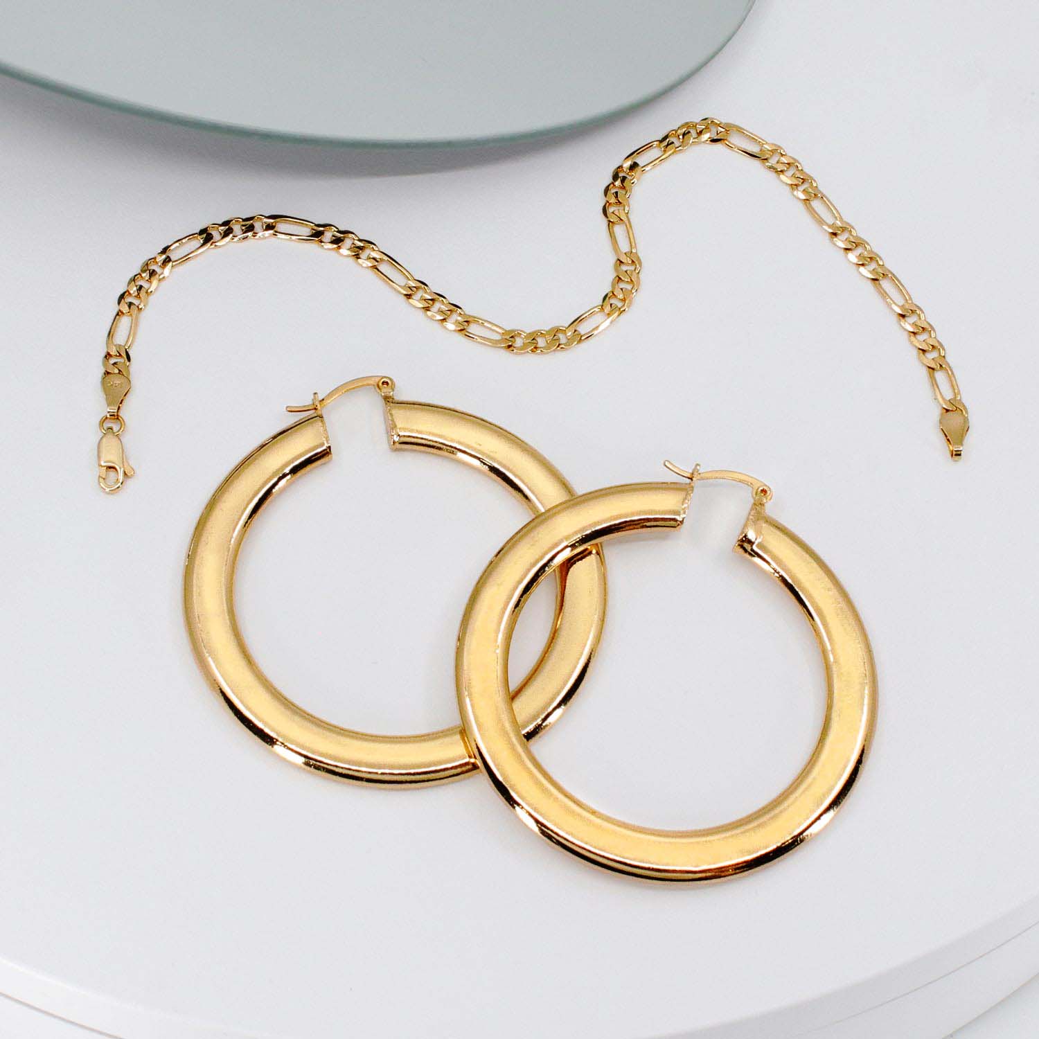 Classic Chain Anklet + Flat Chunky Hoop Earrings Bundle