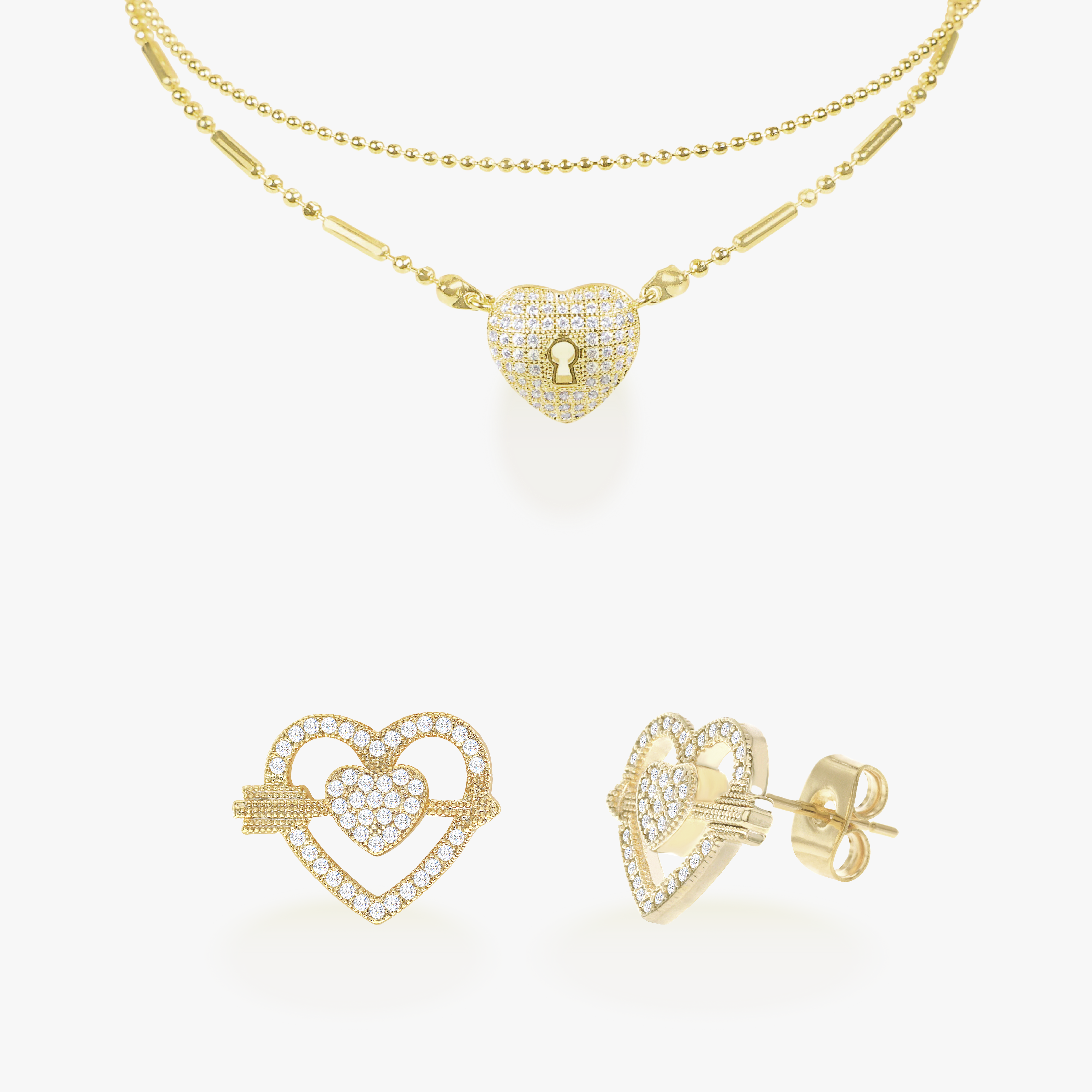 Love Lock Anklet + Heart Arrow Earrings Bundle