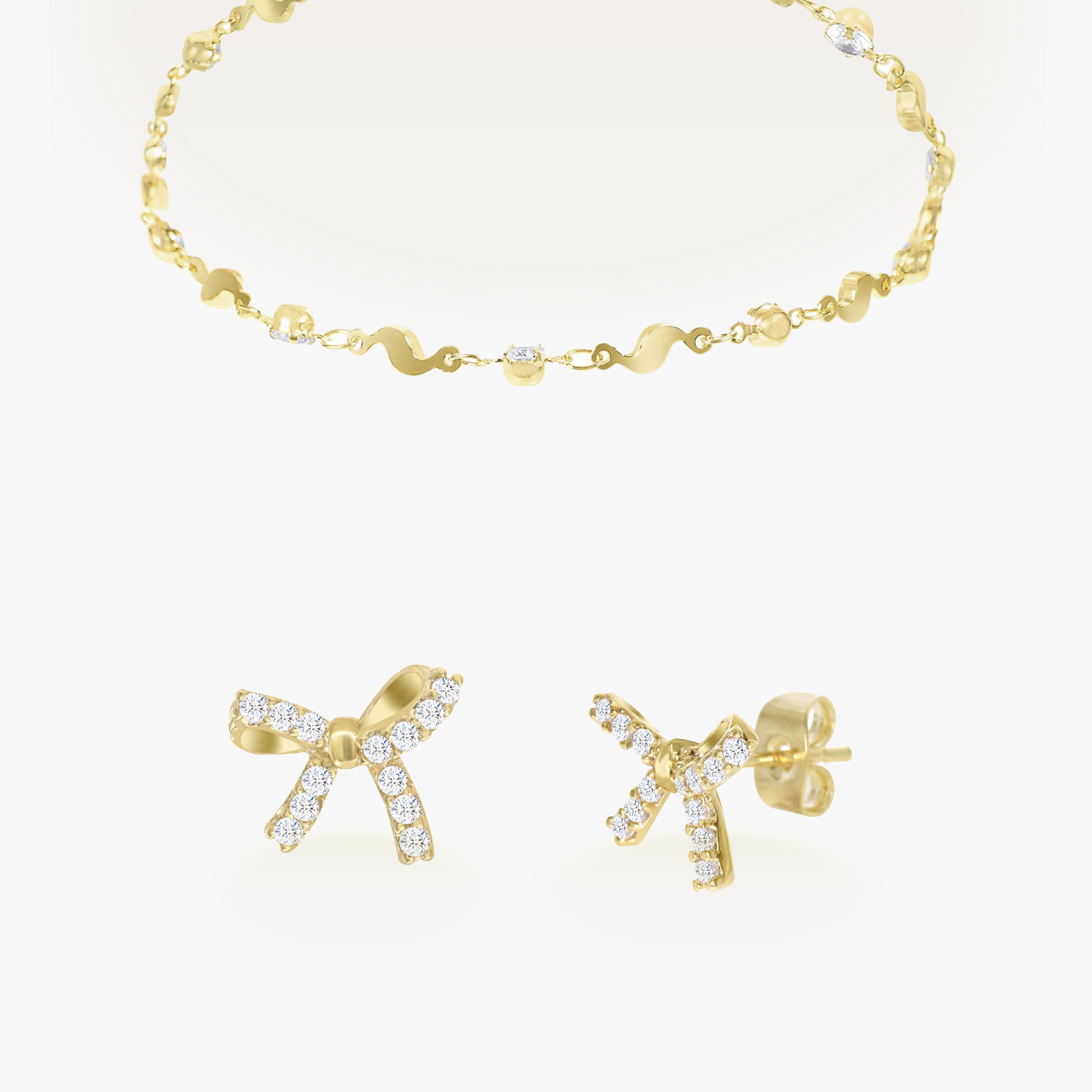 Wave Cubic Anklet + Skinny Bow Earrings Bundle